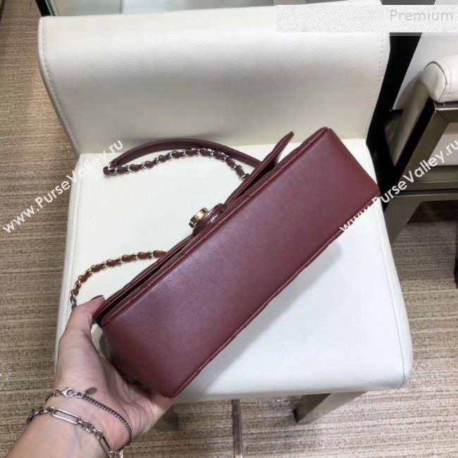 Chanel Quilted Grained Calfskin Round CC Metal Medium Flap Bag AS6099 Burgundy 2019 (SMJD-9102228)