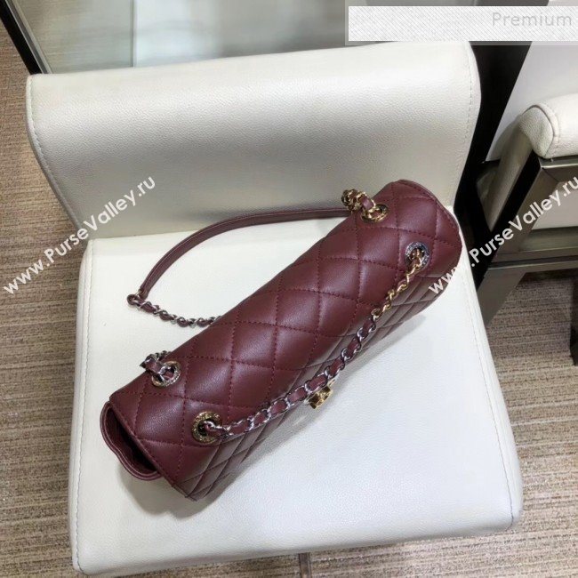 Chanel Quilted Grained Calfskin Round CC Metal Medium Flap Bag AS6099 Burgundy 2019 (SMJD-9102228)