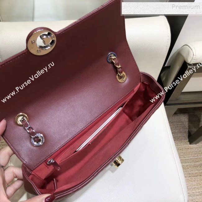 Chanel Quilted Grained Calfskin Round CC Metal Medium Flap Bag AS6099 Burgundy 2019 (SMJD-9102228)