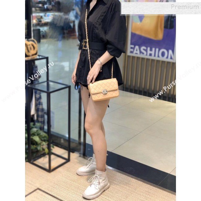 Chanel Quilted Grained Calfskin Round CC Metal Small Flap Bag AS6088 Apricot 2019 (SMJD-9102229)