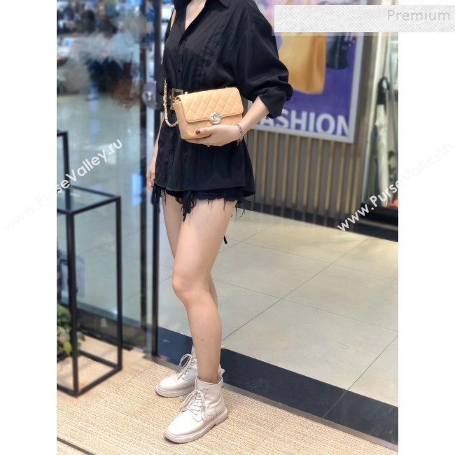 Chanel Quilted Grained Calfskin Round CC Metal Small Flap Bag AS6088 Apricot 2019 (SMJD-9102229)