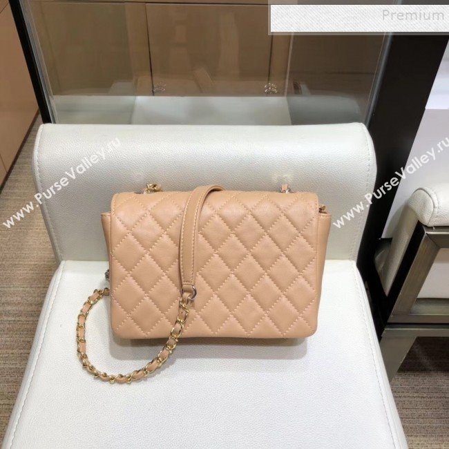 Chanel Quilted Grained Calfskin Round CC Metal Small Flap Bag AS6088 Apricot 2019 (SMJD-9102229)