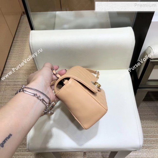 Chanel Quilted Grained Calfskin Round CC Metal Small Flap Bag AS6088 Apricot 2019 (SMJD-9102229)