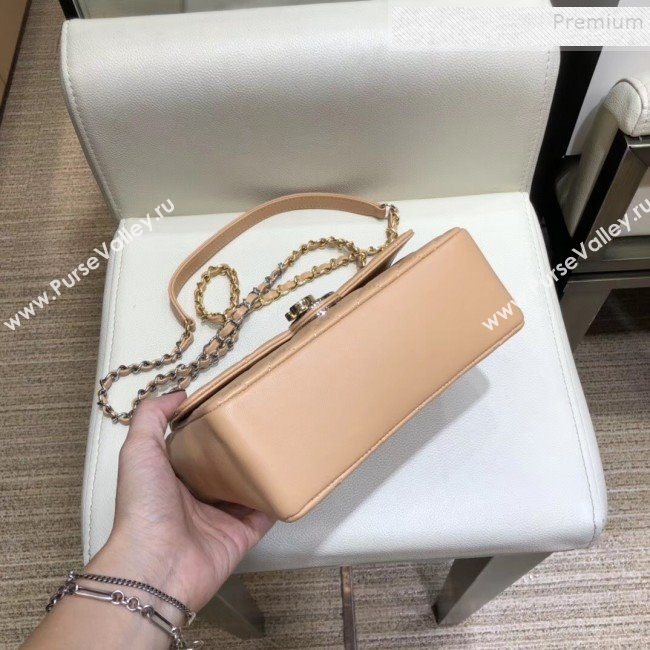 Chanel Quilted Grained Calfskin Round CC Metal Small Flap Bag AS6088 Apricot 2019 (SMJD-9102229)