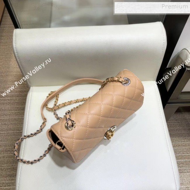 Chanel Quilted Grained Calfskin Round CC Metal Small Flap Bag AS6088 Apricot 2019 (SMJD-9102229)
