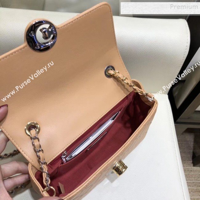 Chanel Quilted Grained Calfskin Round CC Metal Small Flap Bag AS6088 Apricot 2019 (SMJD-9102229)
