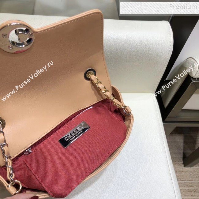 Chanel Quilted Grained Calfskin Round CC Metal Small Flap Bag AS6088 Apricot 2019 (SMJD-9102229)