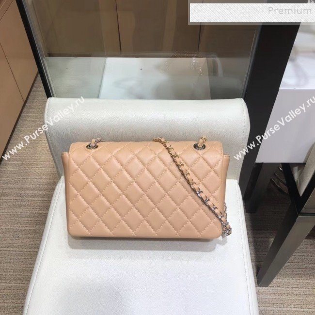 Chanel Quilted Grained Calfskin Round CC Metal Medium Flap Bag AS6099 Apricot 2019 (SMJD-9102230)