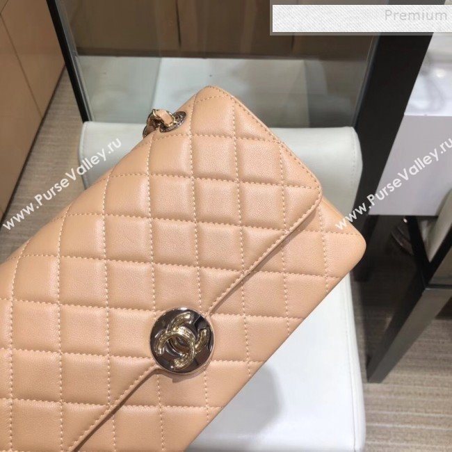 Chanel Quilted Grained Calfskin Round CC Metal Medium Flap Bag AS6099 Apricot 2019 (SMJD-9102230)