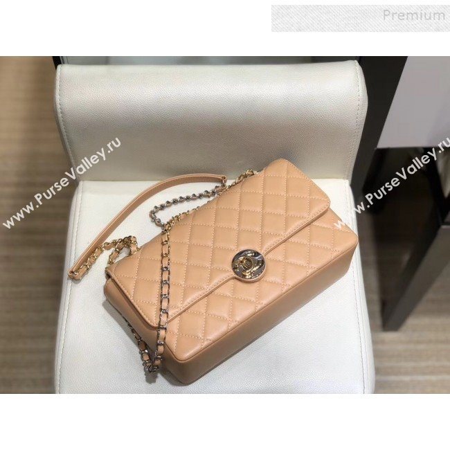 Chanel Quilted Grained Calfskin Round CC Metal Medium Flap Bag AS6099 Apricot 2019 (SMJD-9102230)