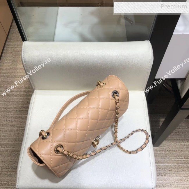 Chanel Quilted Grained Calfskin Round CC Metal Medium Flap Bag AS6099 Apricot 2019 (SMJD-9102230)