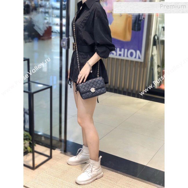 Chanel Quilted Grained Calfskin Round CC Metal Small Flap Bag AS6088 Black 2019 (SMJD-9102231)