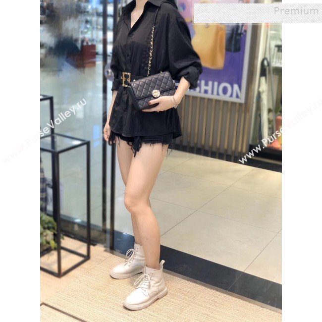 Chanel Quilted Grained Calfskin Round CC Metal Small Flap Bag AS6088 Black 2019 (SMJD-9102231)