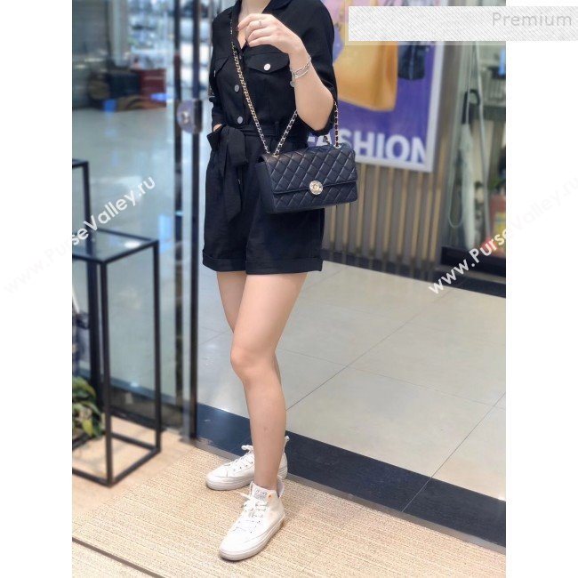 Chanel Quilted Grained Calfskin Round CC Metal Medium Flap Bag AS6099 Black 2019 (SMJD-9102232)