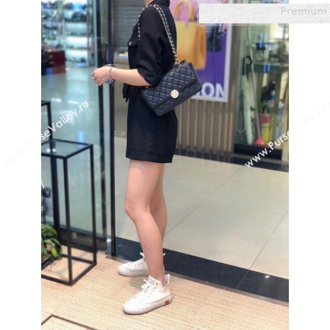 Chanel Quilted Grained Calfskin Round CC Metal Medium Flap Bag AS6099 Black 2019 (SMJD-9102232)