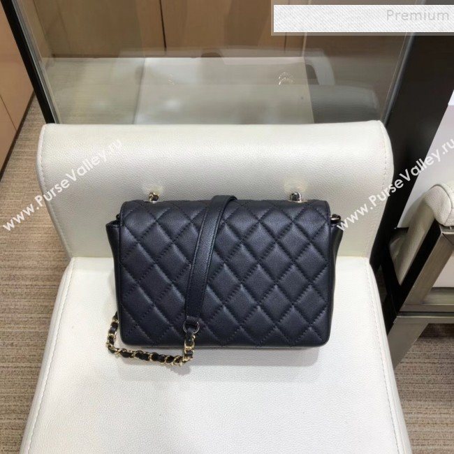 Chanel Quilted Grained Calfskin Round CC Metal Small Flap Bag AS6088 Black 2019 (SMJD-9102231)