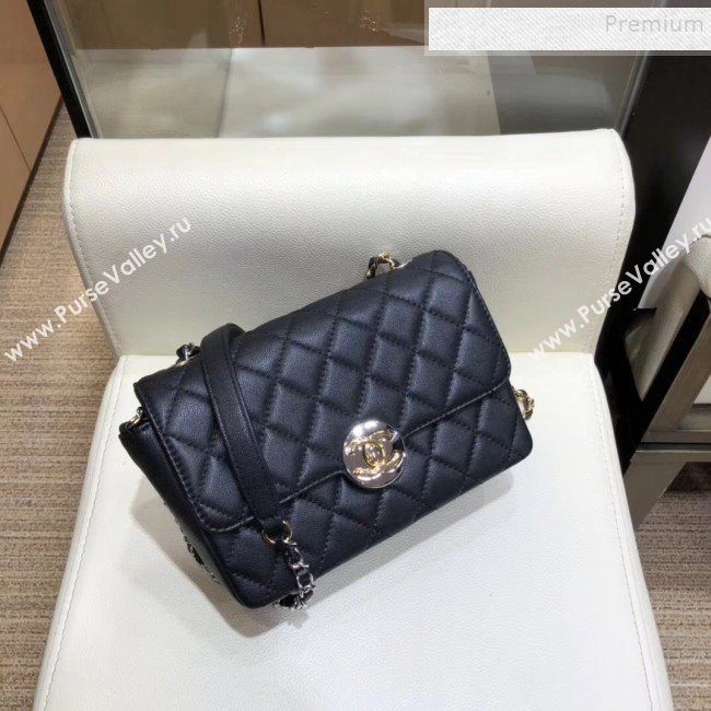 Chanel Quilted Grained Calfskin Round CC Metal Small Flap Bag AS6088 Black 2019 (SMJD-9102231)