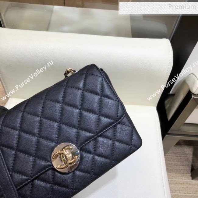 Chanel Quilted Grained Calfskin Round CC Metal Small Flap Bag AS6088 Black 2019 (SMJD-9102231)