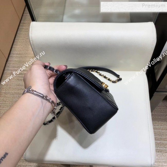 Chanel Quilted Grained Calfskin Round CC Metal Small Flap Bag AS6088 Black 2019 (SMJD-9102231)