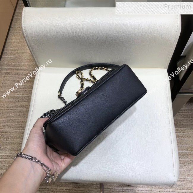 Chanel Quilted Grained Calfskin Round CC Metal Small Flap Bag AS6088 Black 2019 (SMJD-9102231)