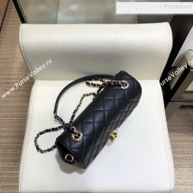 Chanel Quilted Grained Calfskin Round CC Metal Small Flap Bag AS6088 Black 2019 (SMJD-9102231)