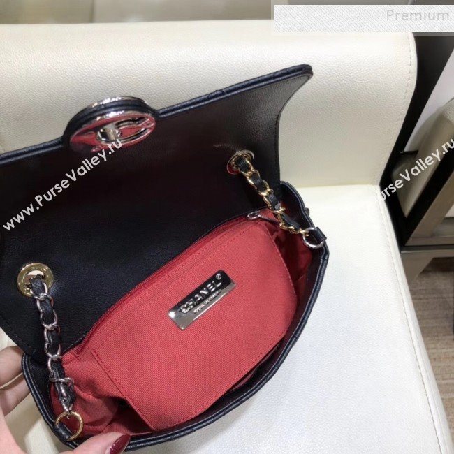 Chanel Quilted Grained Calfskin Round CC Metal Small Flap Bag AS6088 Black 2019 (SMJD-9102231)