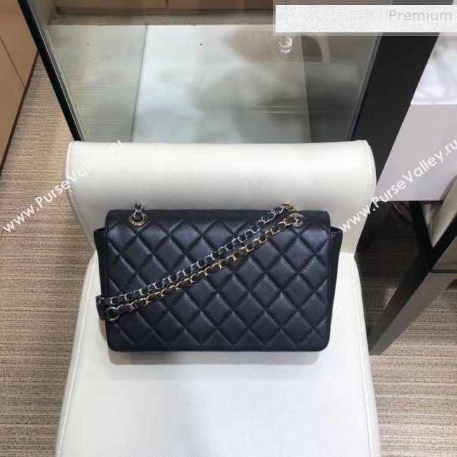 Chanel Quilted Grained Calfskin Round CC Metal Medium Flap Bag AS6099 Black 2019 (SMJD-9102232)