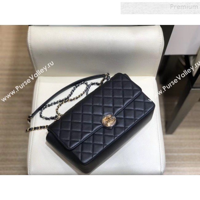 Chanel Quilted Grained Calfskin Round CC Metal Medium Flap Bag AS6099 Black 2019 (SMJD-9102232)