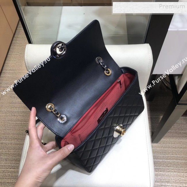 Chanel Quilted Grained Calfskin Round CC Metal Medium Flap Bag AS6099 Black 2019 (SMJD-9102232)