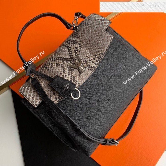 Louis Vuitton Lockme Ever MM Pythonskin Calfskin Top Handle Bag N97009 Black 2019 (KD-9102838)