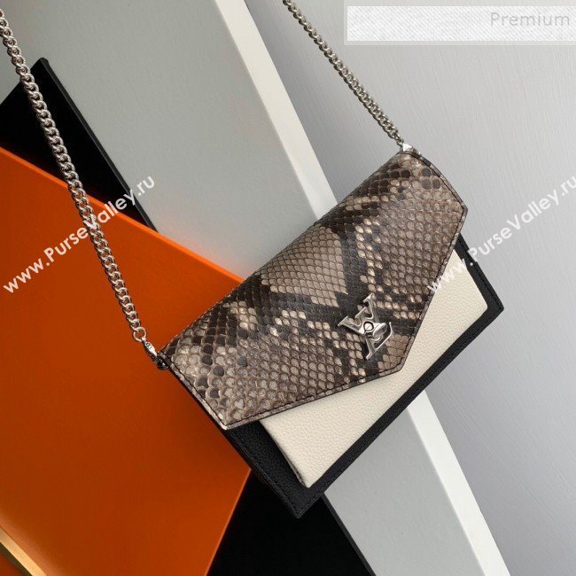 Louis Vuitton Mylockme Chain Pochette Pythonskin Calfskin Top Handle Shoulder Bag N97000 Black/White 2019 (KD-9102840)