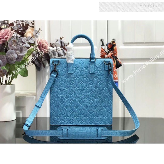 Louis Vuitton Mens Monogram Embossed Leather Runaway Tote Bag M44476 Blue 2019 (HAIT-9102842)