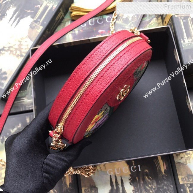 Gucci Ophidia GG Flora Mini Round Shoulder Bag ‎550618 Red 2019 (DLH-9102925)