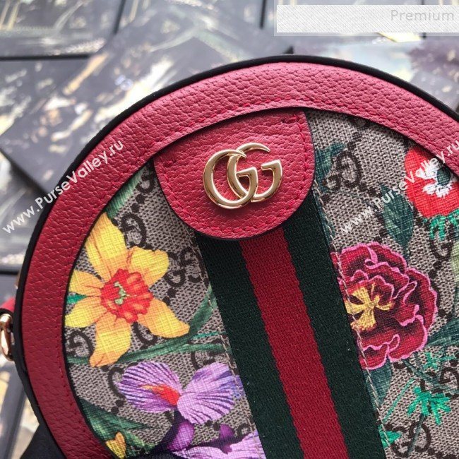 Gucci Ophidia GG Flora Mini Round Shoulder Bag ‎550618 Red 2019 (DLH-9102925)