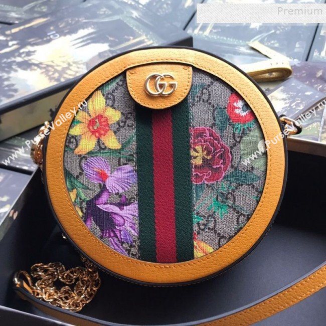 Gucci Ophidia GG Flora Mini Round Shoulder Bag ‎550618 Yellow 2019 (DLH-9102926)