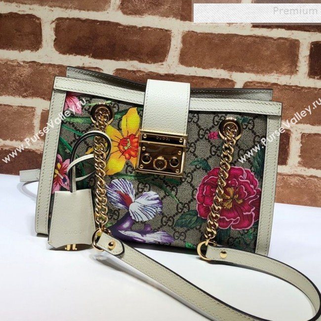 Gucci Padlock GG Flora Small Shoulder Bag 498156 White 2019 (DLH-9102927)