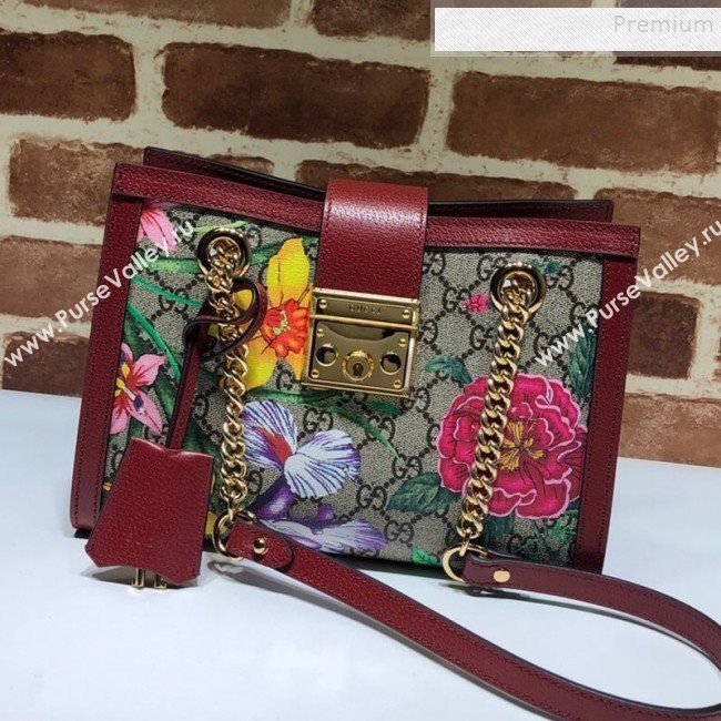 Gucci Padlock GG Flora Small Shoulder Bag 498156 Red 2019 (DLH-9102928)