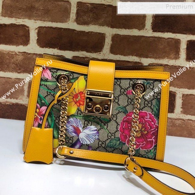 Gucci Padlock GG Flora Small Shoulder Bag 498156 Yellow 2019 (DLH-9102929)