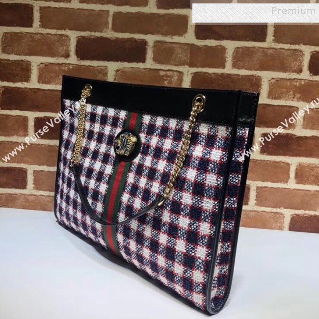 Gucci Rajah Tweed Check Large Tote 537219 Blue 2019 (DLH-9102935)