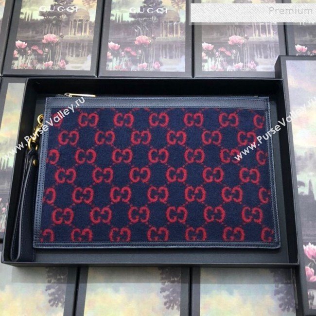 Gucci GG Wool Pouch 597627 Blue 2019 (BLWX-9102937)