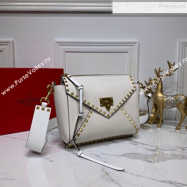 Valentino Medium Rockstud Hype Grainy Calfskin Shoulder Bag 0380 White 2019 (XYD-9102945)