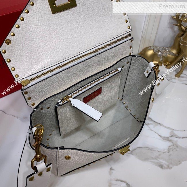 Valentino Medium Rockstud Hype Grainy Calfskin Shoulder Bag 0380 White 2019 (XYD-9102945)