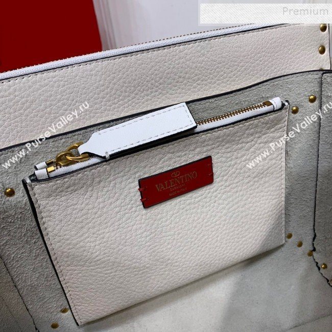 Valentino Medium Rockstud Hype Grainy Calfskin Shoulder Bag 0380 White 2019 (XYD-9102945)