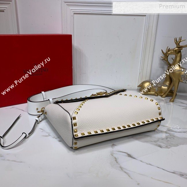 Valentino Medium Rockstud Hype Grainy Calfskin Shoulder Bag 0380 White 2019 (XYD-9102945)