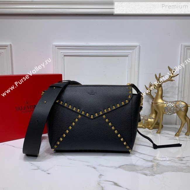 Valentino Medium Rockstud Hype Grainy Calfskin Shoulder Bag 0380 Black 2019 (XYD-9102946)