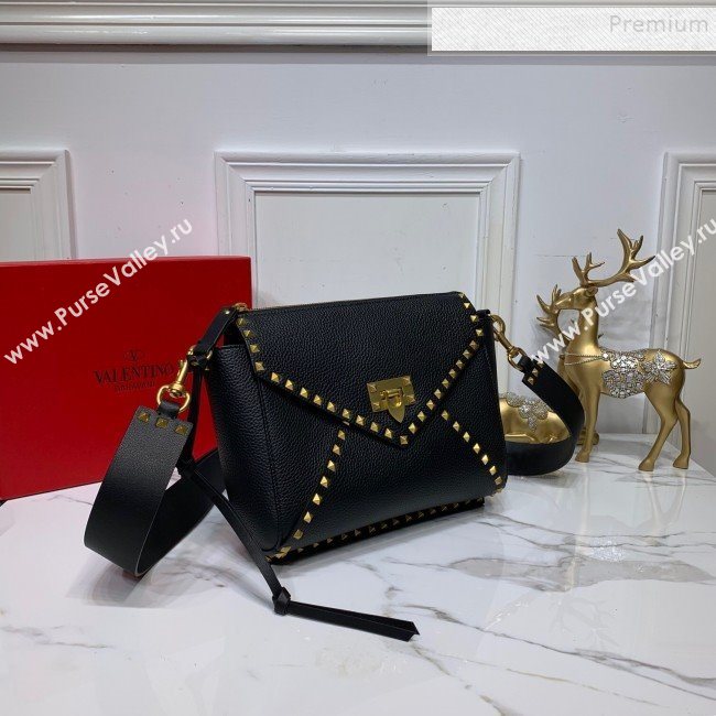 Valentino Medium Rockstud Hype Grainy Calfskin Shoulder Bag 0380 Black 2019 (XYD-9102946)