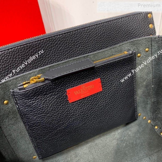 Valentino Medium Rockstud Hype Grainy Calfskin Shoulder Bag 0380 Black 2019 (XYD-9102946)