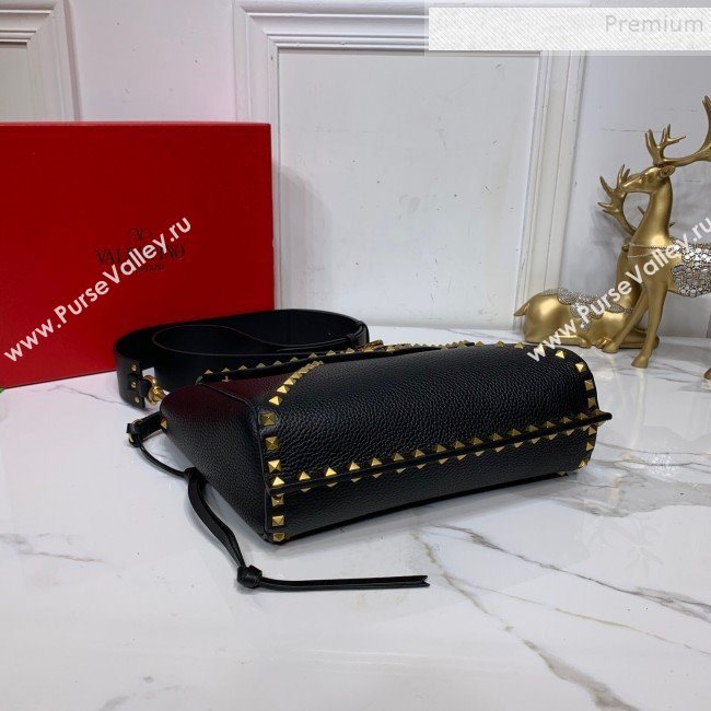 Valentino Medium Rockstud Hype Grainy Calfskin Shoulder Bag 0380 Black 2019 (XYD-9102946)