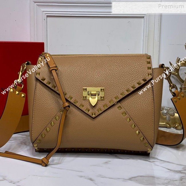 Valentino Medium Rockstud Hype Grainy Calfskin Shoulder Bag 0380 Brown 2019 (XYD-9102947)