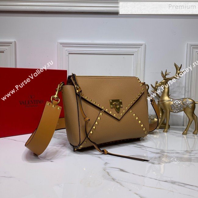 Valentino Medium Rockstud Hype Grainy Calfskin Shoulder Bag 0380 Brown 2019 (XYD-9102947)